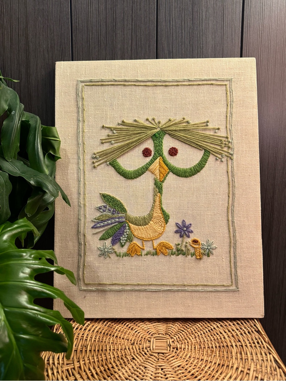 Vintage Dodo Bird “Mortimer” Paragon Crewel Embroidery – Framed Needlework Art